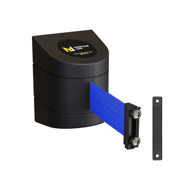 Montour Line Retractable Belt Barrier Black Magnetic Wall Mount 25' Blue Belt (M) WMX160-BK-BL-M-M-250